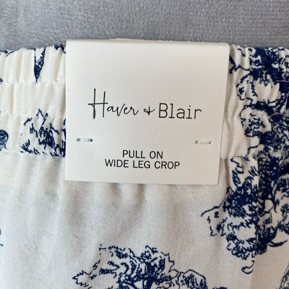 HAVER & BLAIR (NWT) Woven Wide Leg Pull On Crop Pants, BLU/WHT -  NWT - Picture 7 of 10